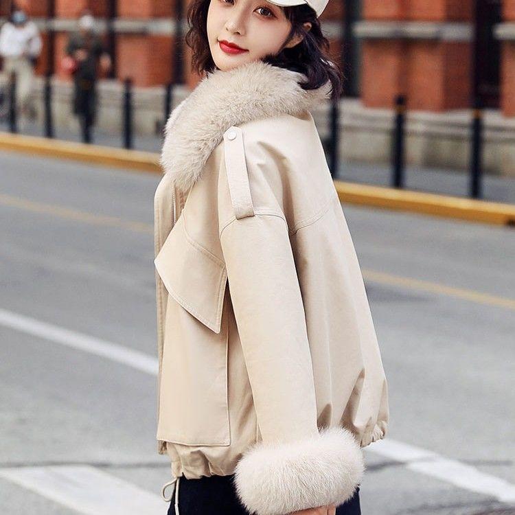 Warm Fleece Liner Hooded  Parkas Coat Winter Hooded Jacket Women Fur Collar Jacket Parka