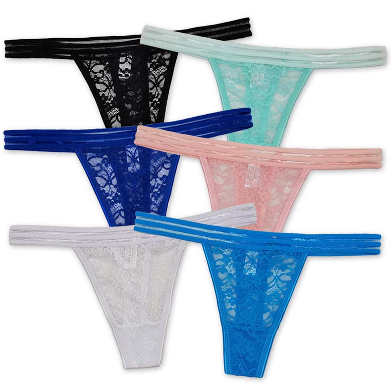 6 Pieces/set of Underwear Lace G String Underwear Female T Back Sexy Fashion Hollow Wide Belt Ladies Transparent Panties