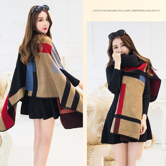 Female Imitation Cashmere Cloak Winter Thick Warmth, Ladies Temperament Shawl Cloak Can Be Worn Shawl Scarf Dual-use