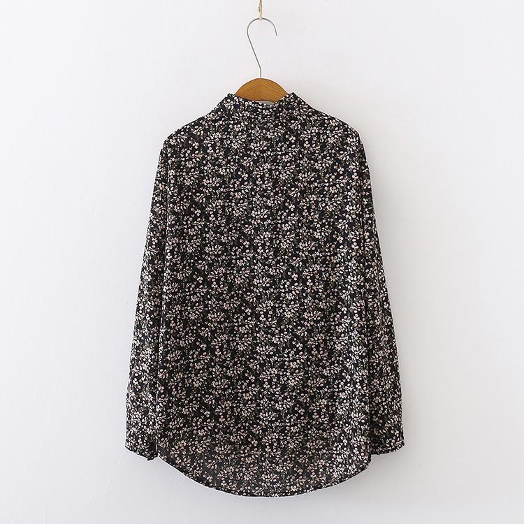 Spring Women Vintage Loose Letter Floral Shirt Long Sleeve Button Up Chiffon Blouse Turn-Down Collar Autumn Casual Tops