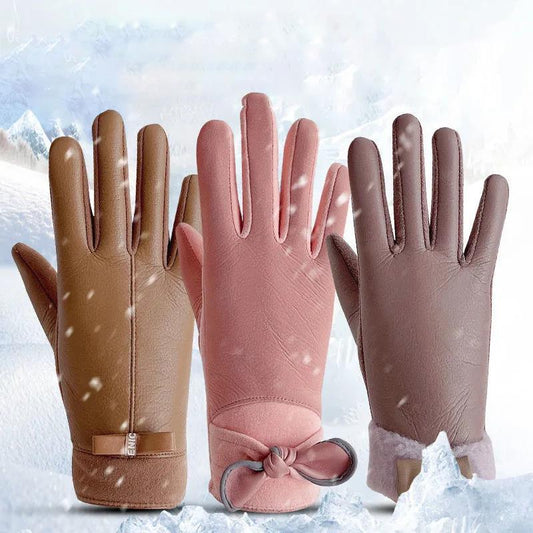 Women's Cotton Gloves Winter Korean Version of Students Cute Plus Velvet Thick Warm Riding Driving Cold Gloves