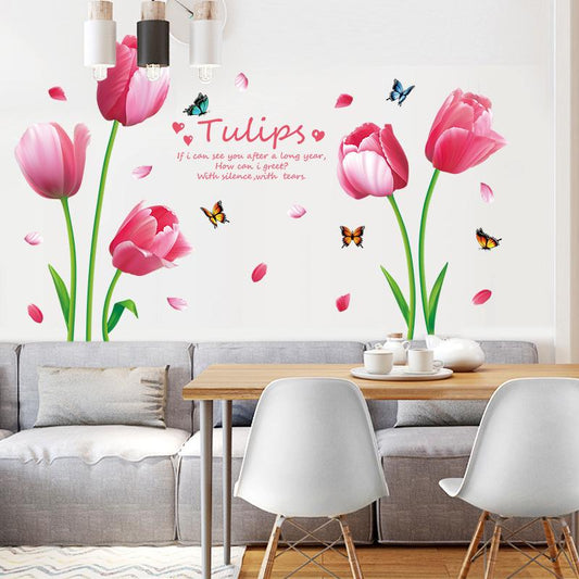 Pink tulip bedroom living room TV background wall porch shop decoration self-adhesive wall stickers