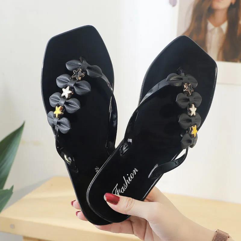 Square Head Flip-flops Girls Summer New Daily Wear Non-slip Seaside Beach Shoes Elegant Women's Flip Flops