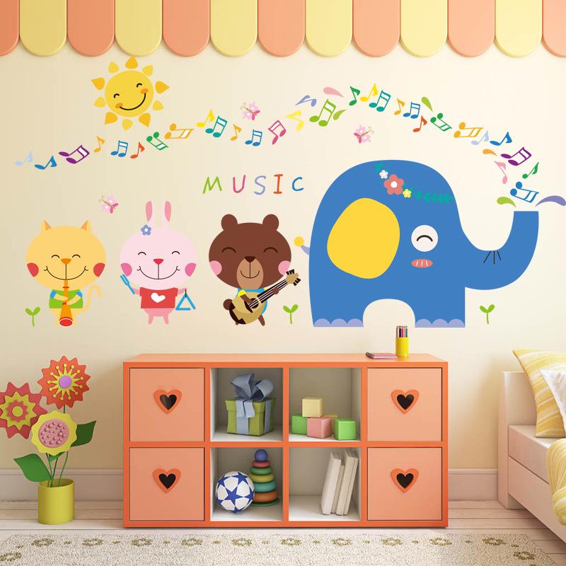 Wall stickers cartoon anime music elephant stickers children room waterproof stickers PVC stickers