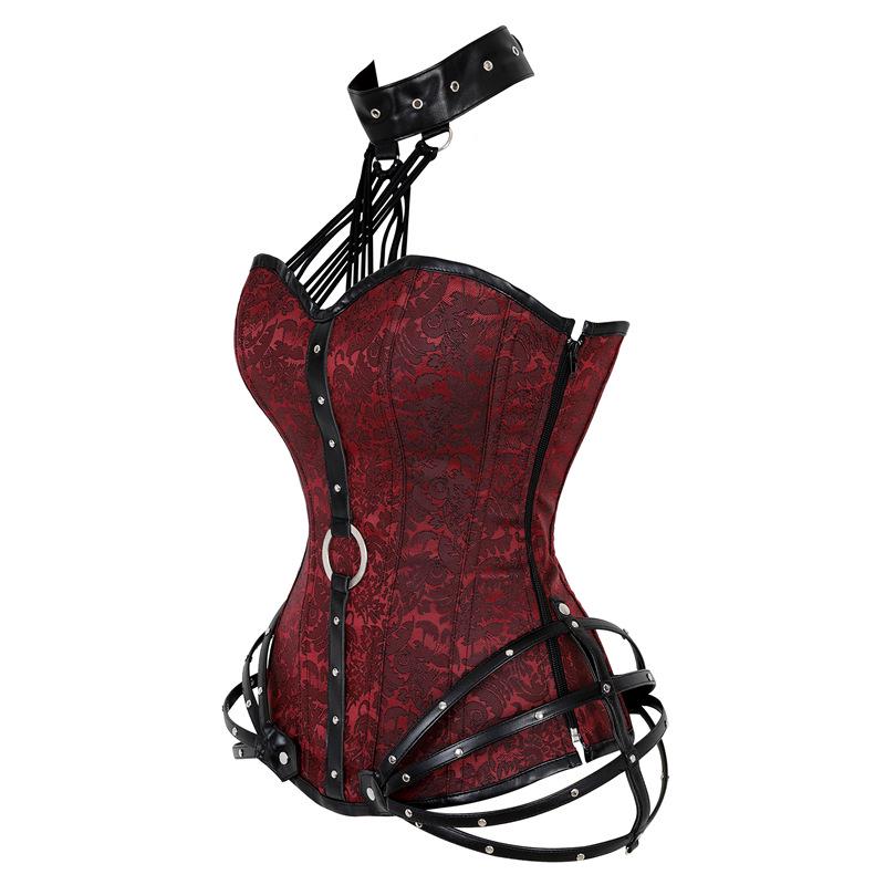 Retro Bustiers Corsets Women Zipper Brown Brocade Steampunk Corset Top Plus Size Sexy Lingerie