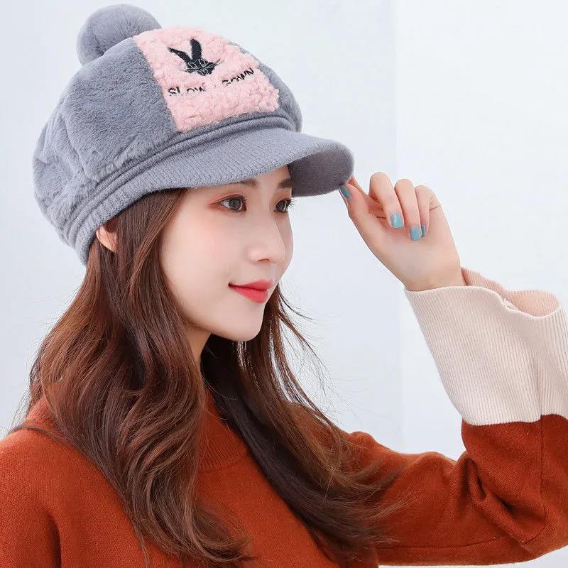 Winter Women's Hats Fashion Wild Embroidery Plush Hats Thick Warm and Windproof Caps