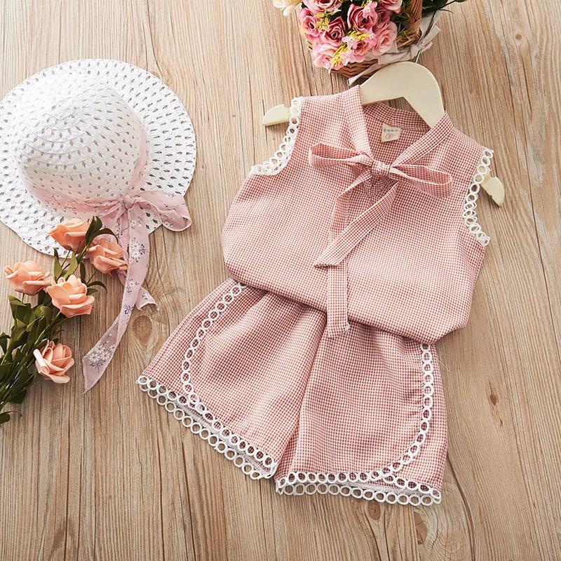 Two-piece Girls Summer Suit Plaid Children's Clothing Summer Children's Suit