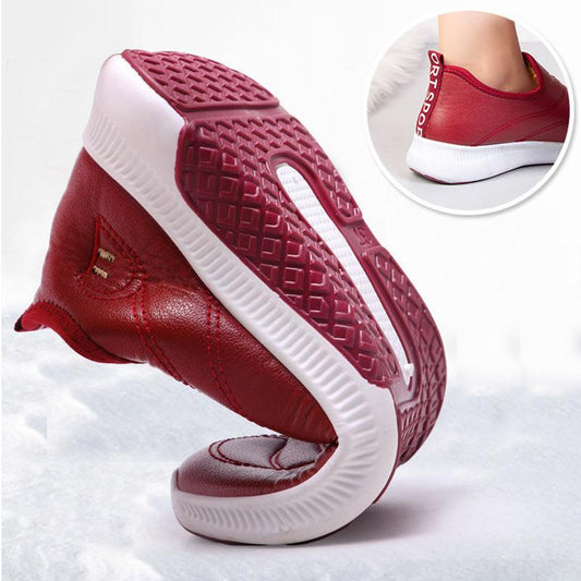 Winter Cotton Shoes Women's Leather Waterproof Plus Velvet Mother Shoes Flat Non-slip Warm Middle-aged and Elderly Short Boots