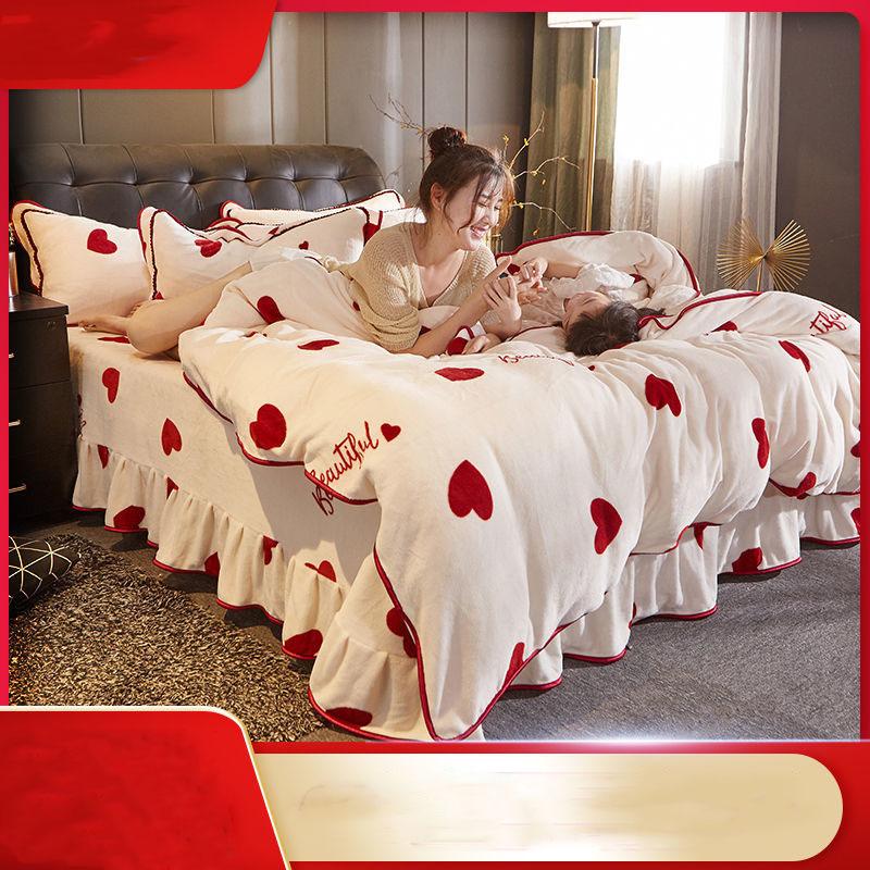 Golden Mink Velvet Four-piece Thick Coral Velvet Double-sided Velvet Kit Milk Velvet Bedding