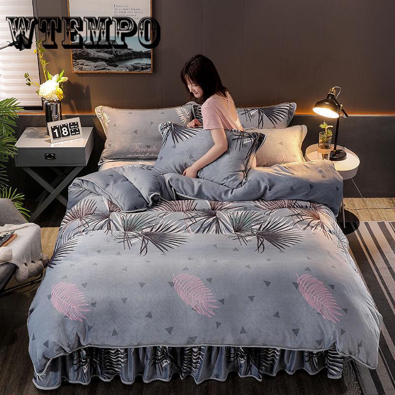 Winter Fleece Bedding Set Duvet Cover Flannel Flat Sheet 4pcs Bed Linen Home Bedclothes Caroset