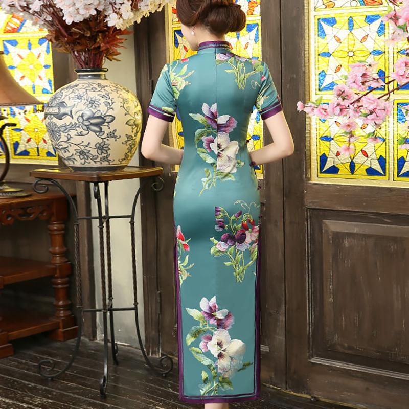 Improved Elegant Mother Show Catwalk Long Cheongsam Female Chinese Style Short-sleeved Sexy Retro Self-cultivation