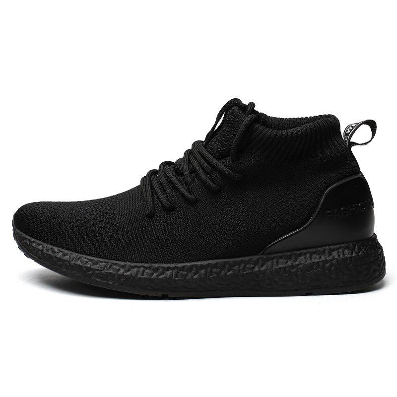 Men Sneakers Shoes Flying Woven Breathable Mesh Shoes Comfortable Trainers Black Lace