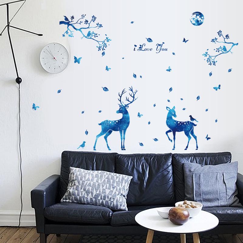 Blue Starlight Deer Nordic Modern Living Room Entrance Bedroom TV Background Decorative Wall Sticker