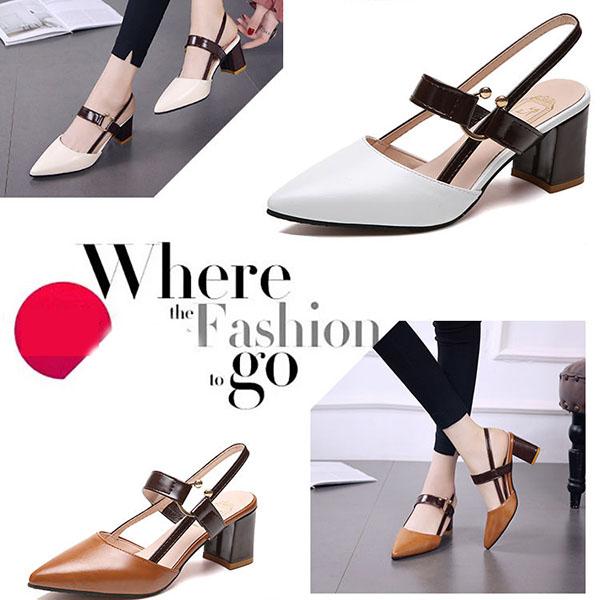 Women Slippers Pointed Toe High Heels Slippers Ladies Fashion Women Pumps Chunky Heel Sandals Shoes