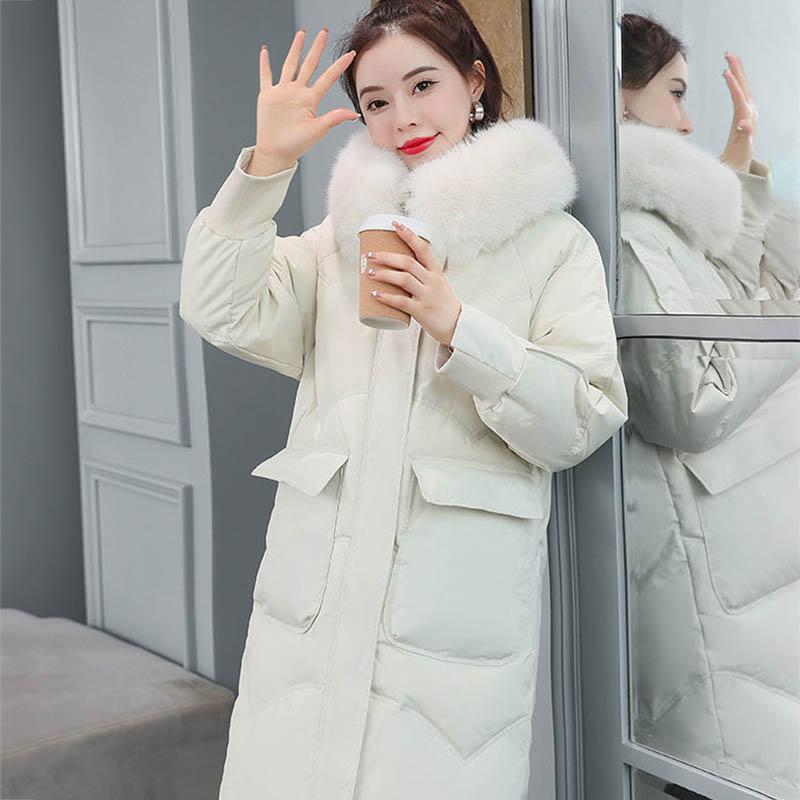 Down Jacket Women's Winter Fashion All-match Thick Mid-length Coat Loose Thin Section with Fur Collar