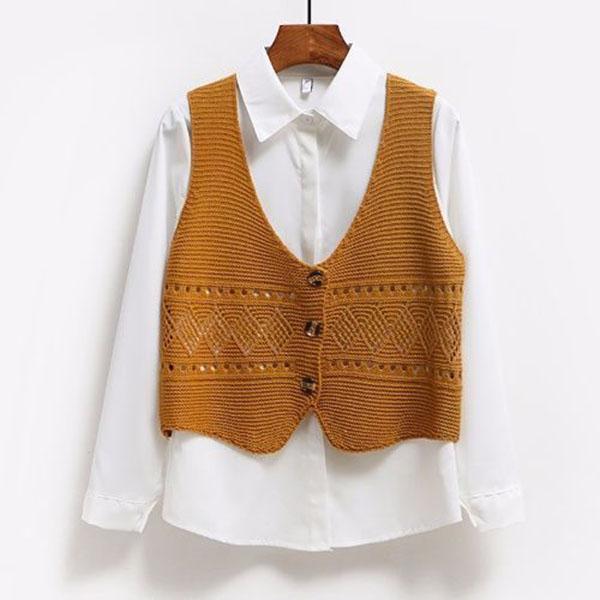 V-neck Loose Openwork Sweater Waistcoat Crocheted Waistcoat All-match Sleeveless Sweater Women Short