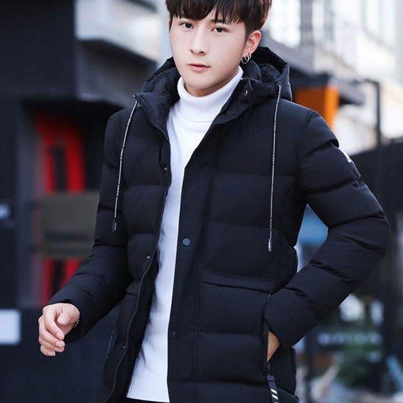 Winter Down Men's Padded Jacket Plus Velvet Thickening Youth Padded Hooded Jacket Trend Student Warm Jacket Fashion Slim Parker Clothing