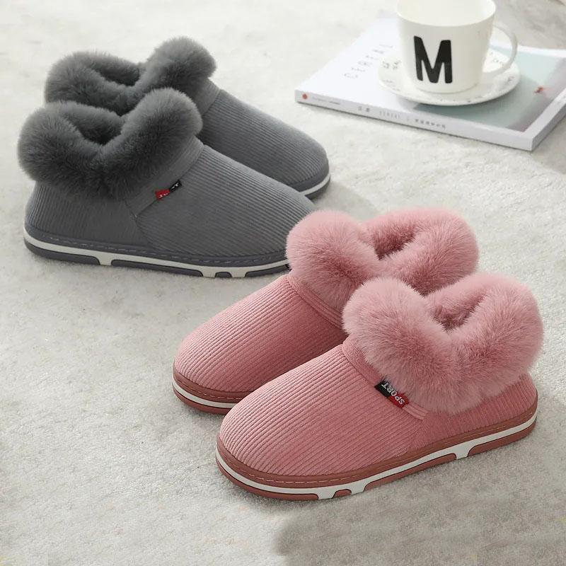 Men's Cotton Slippers Bag with Thickened Soft Bottom Non-slip Winter Home Warm Cotton Laces Heel Plush Cotton Shoes Women