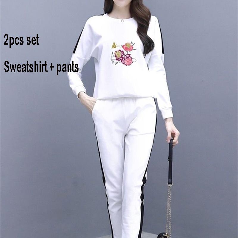 Long Sleeve Casual Sweatshirt Suit Large Size Spring And Autumn Women's 2pcs Set Wild