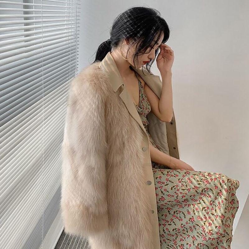 Fur Coat Winter Ladies Vintage Fashion V-neck Thickening Warm Mid-length Fur All-in-one Plush Jacket