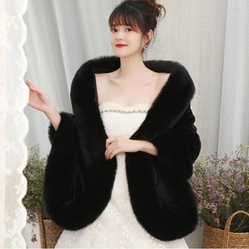 Ladies Winter Luxury Mink Fox Fur Shawl Faux Fur All-match Cloak Coat Plush Dress Cardigan Cloak High Quality Solid Thick Warm Cape Shawl Cloak