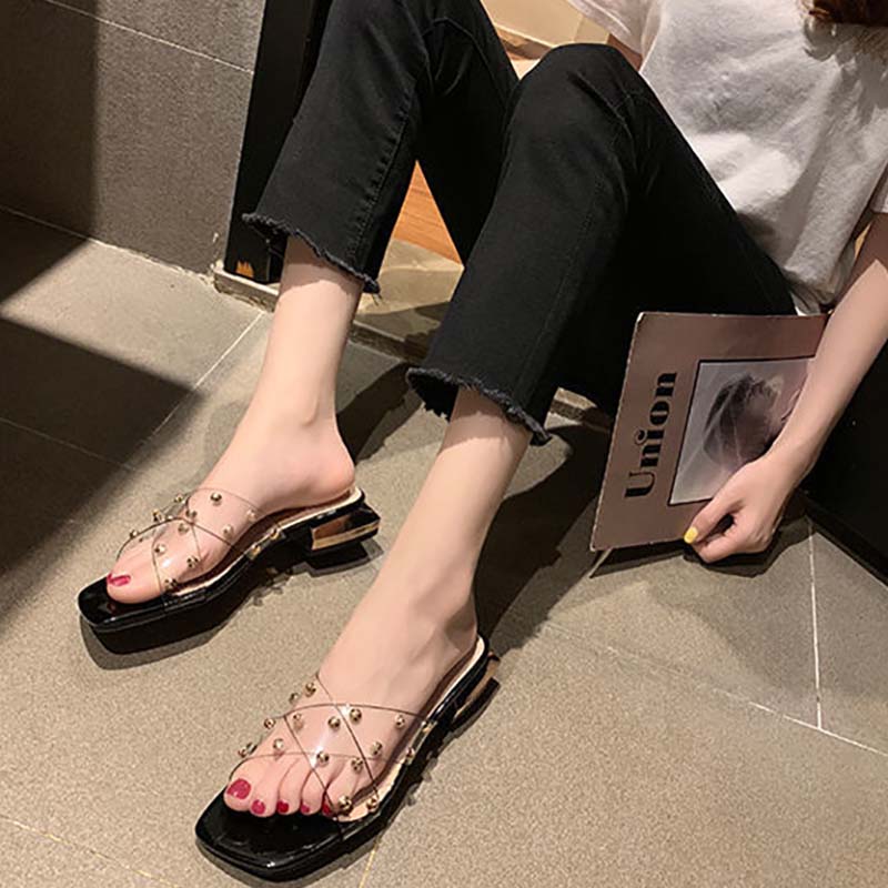 Slippers Women's Outer Wear Fashion Thick and Low-heeled Flip Flops Women Fashion Sandals and Slippers Women Transparent Slippers Women