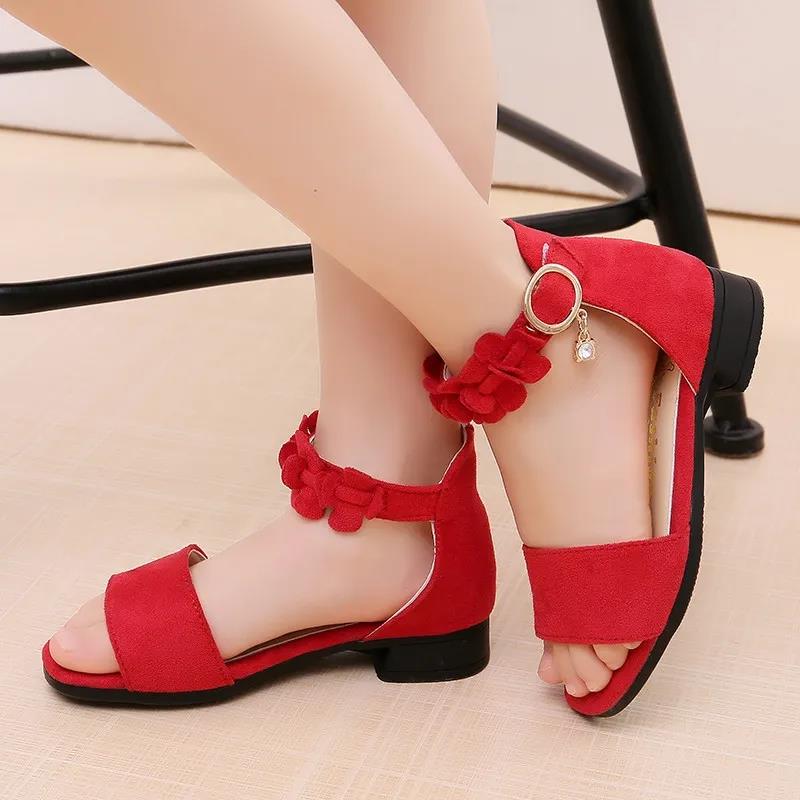 Girls Sandals Girls Summer Sandals Soft Sole Low Heel Casual Sandals Solid Color Anti-slip Beach Princess Sandals