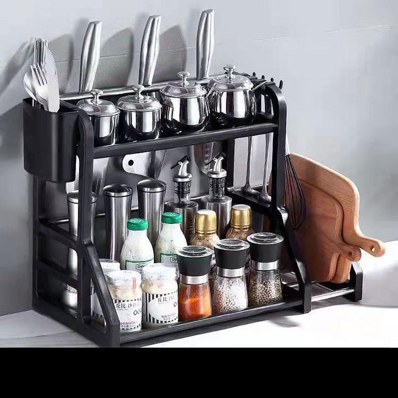 Kitchen Shelves Spice Rack Storage Rack Chopsticks Knife and Fork Rack Free Punch Artifact Plastic Kitchen Organizer