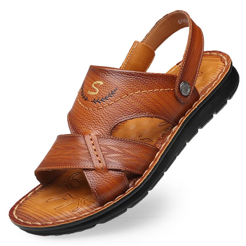 Sandals Men's Leather Casual Beach Shoes Men's Summer Leather Non-slip Slippers