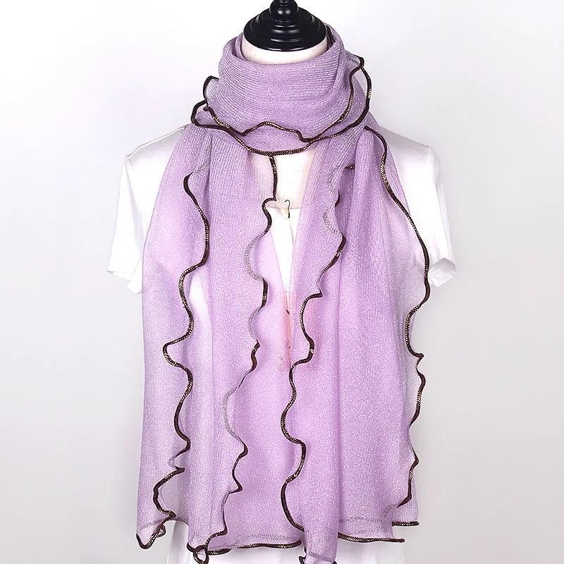 Women's Autumn Winter Long Solid Color Scarf Fashion Muslim Gauze Ethnic Wind Scarf Silk Scarf Ruffled Bright Scarves Soft Neckerchief Bright Colors