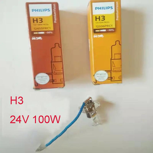 12V/24V 100W Car Bulb Halogen Lamp Xenon Headlight H1 H4 High Beam and Low Beam Integrated Bulb H3 H7 Super Bright Spotlight