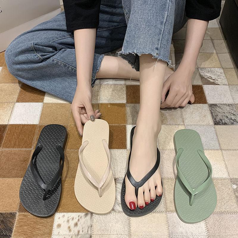 Flip-flops Women's Summer Solid Color Clip Toe Non-slip Bathing Bathroom Flat Sandals Slippers Fashion Beach Slippers