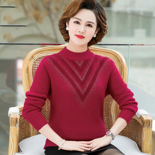 Women's Autumn and Winter Half Turtleneck Thickened Knitted Sweater All-in-one Fleece Long-sleeved Warm Sweater Bottoming Shirt Large Size