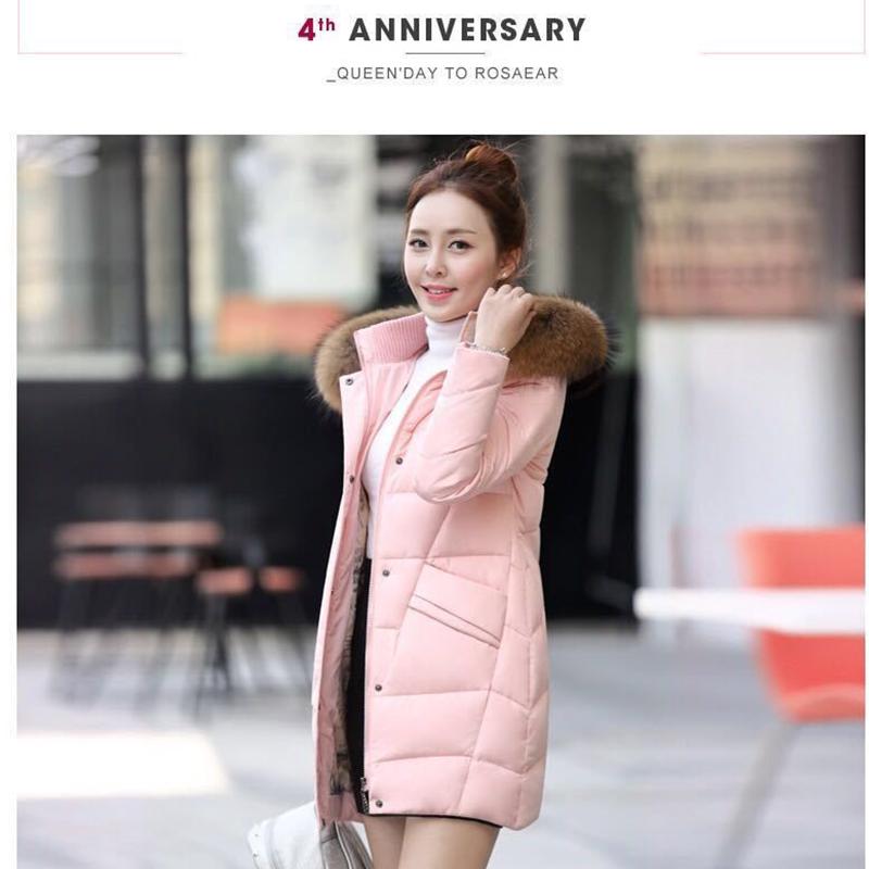 Autumn and Winter Fashion Temperament Women's Coat Big Fur Collar Down Padded Coat Slim Slim Thin Cotton Coat Mid-length