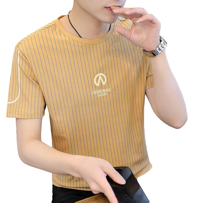 Short-sleeved T-shirt Men's Summer Trend Men's Striped Bottoming Shirt Youth Casual Men's Half-sleeved T-shirt Tide