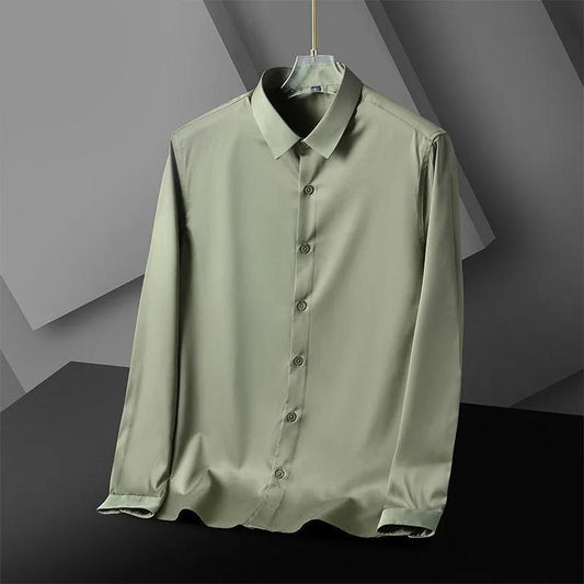 Men's Long-sleeved Shirt Non-iron Silky Breathable Casual Slim Business Stretch Solid Color Men's Shirt