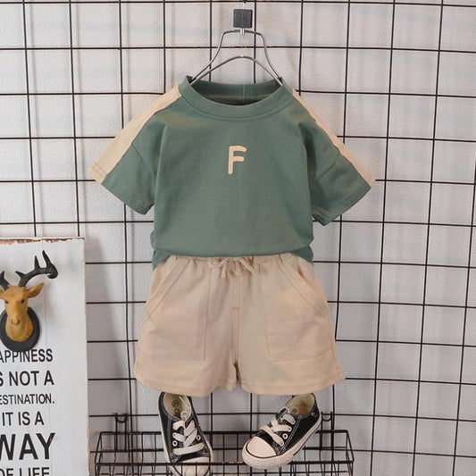 Summer Korean Short Sleeve Children's Suit Boys' and Girls' 0-4-year-old Round Neck Striped T-shirt Shorts Two-piece Children's Suit