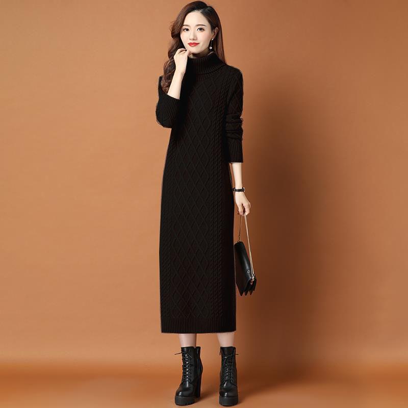 Long Outer Wear Sweater Skirt Over The Knee Autumn High-necked Pullover Rests Slimming with Coat Knitted Dress Women