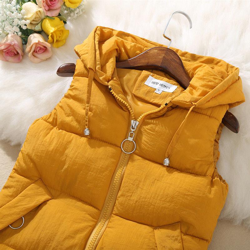 Autumn and Winter Self-cultivation All-match Vest Mid-length Hooded Casual Jacket Fashion Simple Female Down Cotton Vest