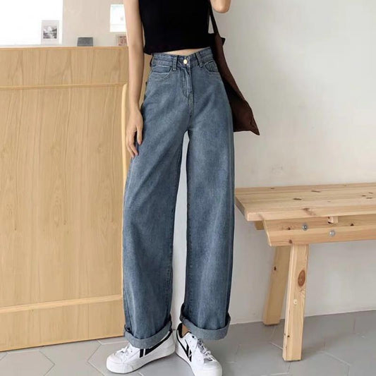 Woman Jeans High Waist Clothes Wide Leg Denim Clothing Blue Streetwear Vintage Quality Fashion Harajuku Straight Pants