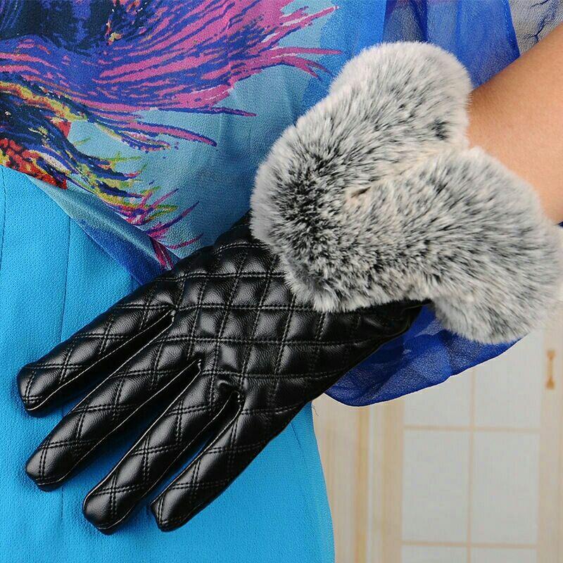 Women's Winter Gloves Warm Leather Touch Screen Mittens Outdoor Riding Gloves Thick Velvet Outer Circle Plush Thermal Gloves Breathable Waterproof