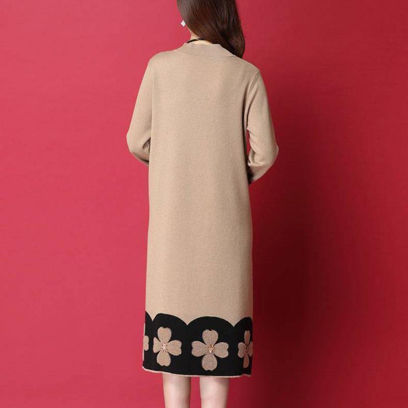 Autumn and Winter Long-sleeved Knitted Dress Large Size Loose and Thin Base Skirt Simple Over-the-knee Women's Sweater Dress