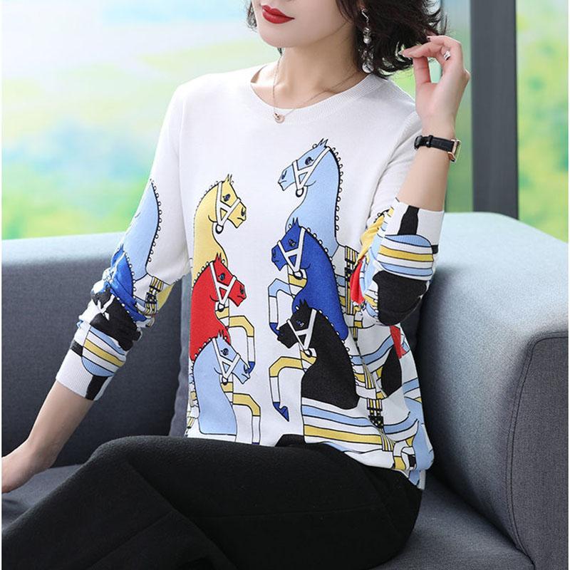 Autumn Winter Plus Size Printed Sweater Women's High-end Cashmere Sweater Fashion Pullover Jumper Bottoming or Outwear