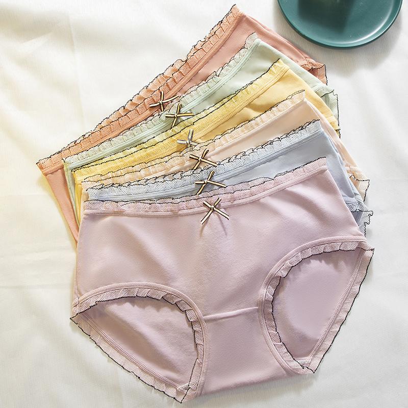 4Pcs/Set Cotton Bowknot Panties Women's Mid-waist Hip-lifting Underpants Girls Seamless Large Size Briefs