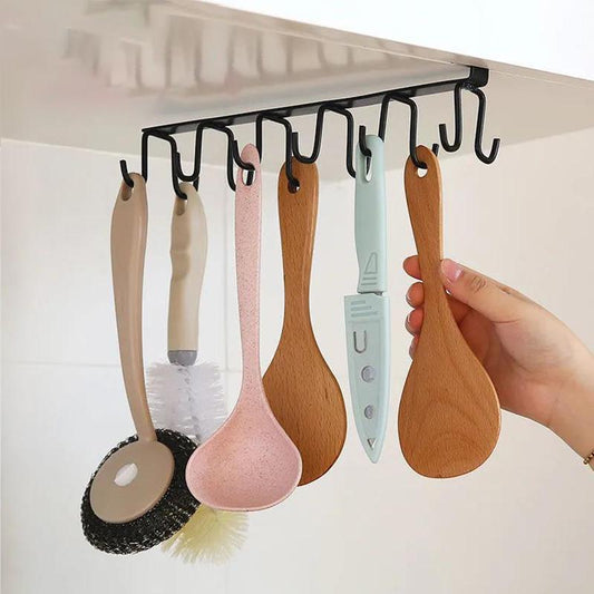 Mug Holder Coffee Cup Rack Towel Hooks Kitchen Hanging Shelf Organizer Double Row Rack Kitchen Cabinets Organization Coat Rack Shovel Mount Hook Rails