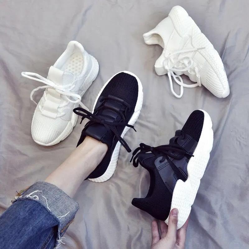 Black Sports Shoes Female Korean Version of Ulzzang Harajuku Wild Student Casual Breathable Running Shoes White