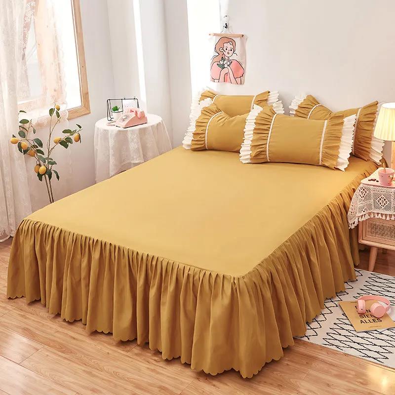 Korean Style Bed Skirt One-piece Princess Style Bedspread Bed Cover Protective Cover Non-slip Bed Cover Solid Color Bed Sheet One-piece