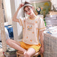 Short-sleeved Pajamas Women Summer Casual Cotton Cute Ladies Large Size Home Service Two-piece Suit