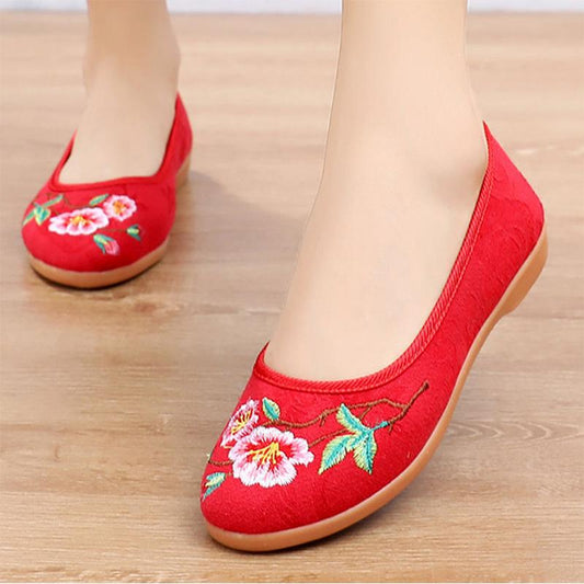 Tendon Bottom Cloth Shoes Mother Single Shoes Ethnic Soft Bottom Women's Shoes Work Shoes Breathable Embroidered Shoes