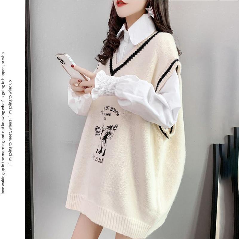 British Style V-neck Sweater Vest Women Loose Knit Vest Jacket All-match Jacket Women's Thin Sleeveless Sweater Comfortable and Warm